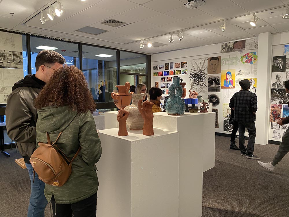 students in the Flanagan Art Gallery