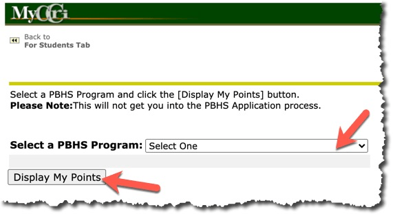 PBHS Program drop-down menu