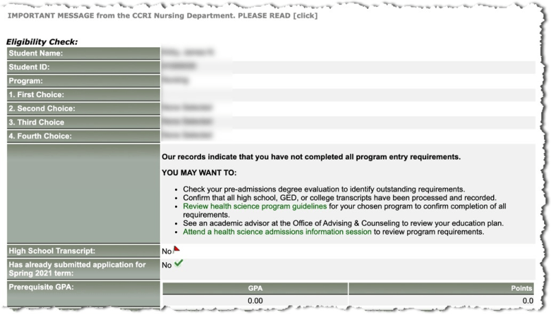 Eligibility Check section